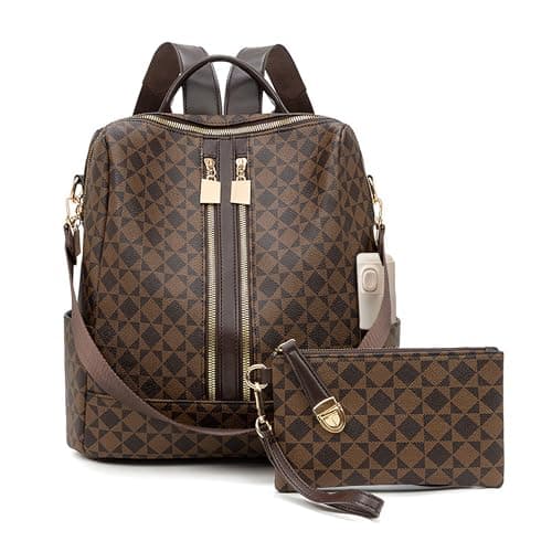 Mabecol Damen Rucksack PU Leder, große Kapazität Schultertasche, Leichter Freizeitrucksack, Modischer City Rucksack mit abnehmbaren Schulterriemen und Diebstahlschutz (Braun)