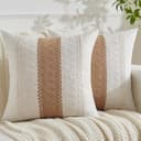 Fundas Cojines 40x40 Marrón Boho Moderno Decorativa Otoño Funda de Cojin Bohemio Suave Algodón Lino Almohada Sofa Cojín Cuadrado para Sofá, Sala de Estar, Jardín, Decoración del Hogar Juego 2 - 1