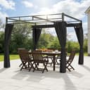 Outsunny Gazebo Pergola 3x3 m con Tetto Retrattile Scorrevole, 4 Pareti Laterali, Fori di Drenaggio, Pergolato da Giardino in Poliestere e Acciaio, per Patio, Terrazzo, Esterno, UV30+, Grigio Scuro - 9