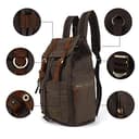 Mochila de piel estilo vintage unisex e informal, de lona, para senderismo, viajes al aire libre, Brown, 27.9 x 16 x 41.9 cm, Mochila informal - 3