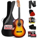 Pyle Set de Guitarra Acústica para Principiantes, Instrumento de Madera Sólida de Tamaño Completo 4/4 para Adultos y Principiantes, 39" Brillante Marrón - 1