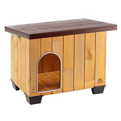 Ferplast Hundehütte mittelgroße Hunde BAITA 60 aus FSC-Holz, Hundehaus Outdoor Wetterfest, Isolierende Kunststofffüße, Tür mit Bissschutzkante aus Aluminium, 67 x 53 x h 56 cm.