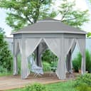 Outsunny 3 x 4m Garden Gazebo Hexagon Pop Up Gazebo Party Tent Canopy Double Roof Instant Shelter with Netting and Carry Bag for Outdoor Patio, Dark Grey - 9