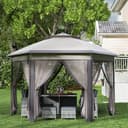 Outsunny Pavillon 4x4m Wasserdicht Pop-up sechseckiger Faltpavillon, Doppeldach, Gartenpavillon mit 6 Seitenteilen, Partyzelt inkl. Tragetasche, für Garten, Terrasse, Festival, Kaffee+Beige - 6
