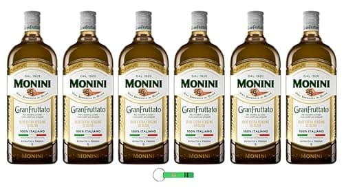 Monini GranFruttato - Aceite de oliva virgen extra (6 unidades, 100% italiano/Olio Extravergine di Oliva 1Lt + llavero Beni Culinari gratuito)