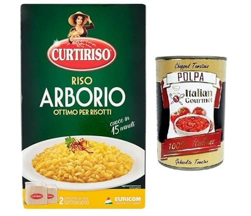 Curtiriso Riso Arborio,100% arroz italiano, ideal para todos los risottos, 15 minutos, paquete de 1 kg + lata italiana gourmet Polpa di Pomodoro de 400 g