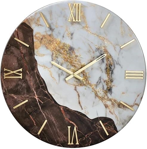 Generico Orologio da Parete, Soggiorno, Cucina, Moderno,Effetto marmo, Base legno, Lavorazione a resina, Numeri a rilievo, Diametro disponibile 40/60/80/100 cm, Made in Italy (taburno, 60 cm.)