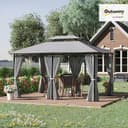 Outsunny 4m x 3(m) Garden Gazebo, Double Roof Outdoor Gazebo Canopy Shelter with Curtains, Solid Steel Frame for Lawn and Deck, Dark Grey - 2