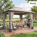 Outsunny Gazebo da Giardino 3x3.6m con Parete, Zanzariera, Gazebo da Esterno con Doppio Tetto, Fori di Drenaggio, Supporti Superiori Regolabili, Struttura Metallo, Giardino Terrazzo Feste Patio, Cachi - 2