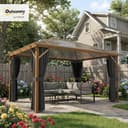 Outsunny Gazebo di lusso per terrazzo, naturale 3 x 4 m, 3 x 4 m, in policarbonato, UV50+, gazebo esterno in alluminio, impermeabile con zanzariera e tende, gazebo di lusso - 2