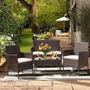 JINPALAY Conjunto Jardin Exterior de Ratán Muebles Jardin Exterior para 4 Personas 4 Piezas Set 2 Sillones,1 Sofá de Doble Asiento y 1 Mesa Conjunto Jardin para Patio Terraza Exterior Marrón - 1