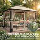 Outsunny Gazebo da Giardino 3x3.6m con Parete, Zanzariera, Gazebo da Esterno con Doppio Tetto, Fori di Drenaggio, Supporti Superiori Regolabili, Struttura Metallo, Giardino Terrazzo Feste Patio, Cachi - 6