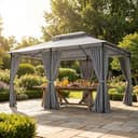 Outsunny Cenador para Jardín 3x4 m, Pabellón de Jardín, Gazebo con Doble Techo, 6 Paredes Laterales, Estructura Metálica, Drenaje, Carpa para Exterior, Terraza, Patio, Gris Oscuro - 8