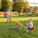 AIYAPLAY Kinderwippe, um 360° drehbar, Tragkraft 200 kg, 2-Sitzer-Wippe mit rutschfesten Griffen, gepolsterten Sitzen, Rückenlehne, Rädern, Schaukel für den Außenbereich, 3-12 Jahre, 253 x 96 x 75 cm - 2