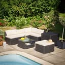 Casaria® Gartenmöbel Lounge Set Wetterfest 5 Personen Polyrattan Sicherheitsglas Tisch Outdoor Sitzkissen Terrassenmöbel Eck Sofa Schwarz Creme - 4