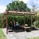 Outsunny Gazebo Pergola 3x4 m con Tetto Scorrevole, Picchetti e Viti, Pergolato da Giardino in Poliestere 180g/㎡ e Alluminio, UV30+, per Patio, Terrazzo, Balcone, Veranda e Esterno, Color Legno - 6