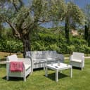 Toomax Set Salotto da giardino Matilde 5 posti bianco, in plastica resistente effetto rattan, 2 poltrone con schienale ergonomico, divano da 3 posti e tavolo, ideale per spazi esterni - 5