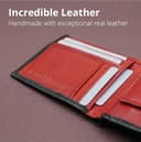 Pelle Toro All-in-One Handmade Mens Wallet, RFID Blocking with Coin Pocket, Fine Leather Card Wallet for Men with 8 Slots and Zip Section, in Wooden Gift Box, Black & Red - 3