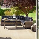 tectake® Conjunto Jardín de Ratán Combinable con Cojines 9 cm, Conjunto Terraza Resistente a la Intemperie, Muebles Jardín Exterior 2 Sofás, 1 Sofá Esquinero, 1 Mesa con Pies Ajustables - Natural - 2