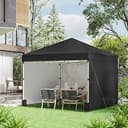 Outsunny 3 x 3 (M) Pop Up Gazebo with 3 Sidewalls, Leg Weight Bags and Wheeled Bag, Height Adjustable Party Tent Event Shelter for Garden, Patio, Black - 2