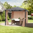 Gazebo da giardino 3x3 m - 100% impermeabile – Alu Deluxe - con 4 teli laterali – Gazebo color ocra – Tetto in pannelli di policarbonato - 2