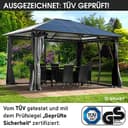 BRAST® Alu Pavillon Summerdream | viele Modelle & Farben | Größen 3x3m 3x4m | Moskitonetz + LEDs | TÜV geprüft | wasserdicht | UV-Schutz | festes Dach | 3x4m Grau LEDs - 4