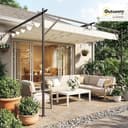 Outsunny Gazebo Pergola Addossata 3x4 m con Tetto Retrattile Scorrevole, Fori di Drenaggio, Pergolato da Giardino in Poliestere e Acciaio, per Patio, Terrazzo, Esterno, UV30+, Bianco Crema - 2