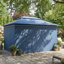 Outsunny 3 x 4 m Outdoor Garden Gazebo with Netting and Curtains, UPF50+ Double Roof Patio Gazebo Permanent Pavilion Canopy Shelter with Metal Frame, Drainage Holes, Dark Blue - 8