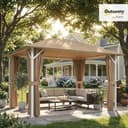 Outsunny Cenador para Jardín 3x4 m, Pabellón de Jardín Gazebo con Techo Ventilado, 4 Paredes Laterales y 4 Mosquiteras, UPF50+, Estructura de Metal, Carpa para Exterior, Terraza, Patio, Caqui - 2