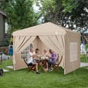 Sunula Pavillon 3x3 Wasserdicht Stabil Winterfest mit 4 Seitenwänden, Faltpavillon 3x3m mit Verdickten Röhren, Partyzelt Gartenpavillon Faltzelt für Camping Festival Party (Khaki, Mit Seitenwänden) - 9