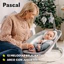 LIONELO Pascal baby bouncer delicadas vibraciones 12 melodías incorporadas con control de volumen ajuste del respaldo barra de juguetes interactivos plegable a tamaño compacto (Grey Dove) - 5