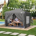 Sunula Pavillon 3x3 Wasserdicht Stabil Winterfest mit 4 Seitenwänden, Faltpavillon 3x3m mit Verdickten Röhren, Partyzelt Gartenpavillon Faltzelt für Camping Festival Party (Grau, Mit Seitenwänden) - 8