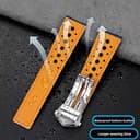 FOUUA 22mm Leder-Uhrenarmband für TAG Heuer Monaco, Carrera, Aquarace - Echtleder blau-schwarz - 4