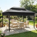 Outsunny Gazebo da Giardino 4x3 m con Tende Laterali a Rullo, Gazebo Esterno con 8 Fori di Drenaggio, Doppio Tetto e Struttura in Metallo, per Giardino, Balcone, Feste, Cortile, Patio, Grigio Scuro - 8