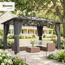 Outsunny 3 x 4 m Outdoor Hardtop Gazebo Canopy with Polycarbonate Roof, Waterproof Aluminium Permanent Pavilion Garden Gazebo Patio Shelter with Curtains, Dark Grey - 2
