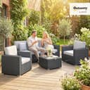 Outsunny 5 Seater Rattan Garden Furniture Set, 3 Seater Garden Sofa, 2 Armchairs, Faux Wood Coffee Table, Outdoor Furniture Conversation Set with Wide Armrests, Cushions, Pillows for Patio, Dark Grey - 2