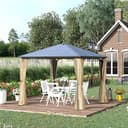 Outsunny Gazebo da Giardino 3x3m con Tetto in Policarbonato e Zanzariere, Struttura in Alluminio, Caffè e Khaki - 2