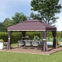Outsunny 3 x 4m Aluminium Garden Gazebo, Marquee Canopy Shelter Pavilion Party Tent with Nets and Curtains for Garden and Deck, Coffee - 2