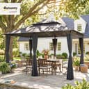Outsunny Cenador para Jardín 3x4 m Pérgola de Jardín Gazebo con Doble Techo Paredes Laterales Resistente al Agua Carpa para Exterior Terraza Patio Gris - 2