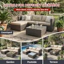 COZYBRITE Garden Furniture Rattan Corner Sofa Set with Glass Coffee Table Ottoman for Patio Outdoor Lounge All-weather SFS066 (Mix Dark Natrual Brown+Brown Cushion) - 6