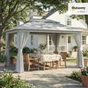 Outsunny 3 x 4 m Outdoor Garden Gazebo with Netting and Curtains, UPF50+ Double Roof Patio Gazebo Permanent Pavilion Canopy Shelter with Metal Frame, Drainage Holes, Dark Grey - 2