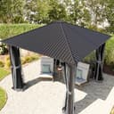 TOOLPORT Gazebo da Giardino 3x3 m Tetto Hardtop in Acciaio con Teli Laterali e Zanzariere in Grigio - 3