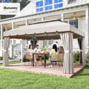 Outsunny Cenador de Jardín 4x3 m, Pabellón de Jardín Gazebo con Doble Techo, 4 Cortinas y Mosquitera, Marco de Aluminio, Orificios de Drenaje, UPF50+, Carpa para Exterior, Terraza, Patio, Blanco Crema - 2