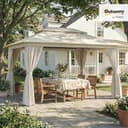 Outsunny 3 x 4 m Outdoor Garden Gazebo with Netting and Curtains, UPF50+ Double Roof Patio Gazebo Permanent Pavilion Canopy Shelter with Metal Frame, Drainage Holes, Beige - 2