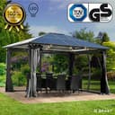 BRAST® Alu Pavillon Summerdream | viele Modelle & Farben | Größen 3x3m 3x4m | Moskitonetz + LEDs | TÜV geprüft | wasserdicht | UV-Schutz | festes Dach | 3x4m Grau LEDs - 7