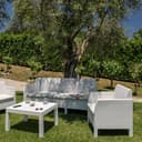 Toomax Set Salotto da giardino Matilde 5 posti bianco, in plastica resistente effetto rattan, 2 poltrone con schienale ergonomico, divano da 3 posti e tavolo, ideale per spazi esterni - 6