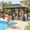 Outsunny Cenador para Jardín 3x4 m Pérgola de Jardín Gazebo con Doble Techo Paredes Laterales Resistente al Agua Carpa para Exterior Terraza Patio Gris - 8