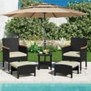 Yaheetech Set di 5 Mobili da Giardino in Rattan PE Mobili da Balcone con 2 Poltrone 2 Poggiapiedi 1 Tavolino in Vetro per Esterno Patio Terrazza Nero/Beige - 9