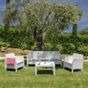 Toomax Set Salotto da giardino Matilde 5 posti bianco, in plastica resistente effetto rattan, 2 poltrone con schienale ergonomico, divano da 3 posti e tavolo, ideale per spazi esterni - 4