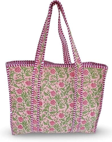 Generisch Indische Baumwoll-Stepptasche, Einkaufstasche, Vintage-Einkaufstasche mit Blumendruck, Ethno-Handgemachte Tasche (DN 19)